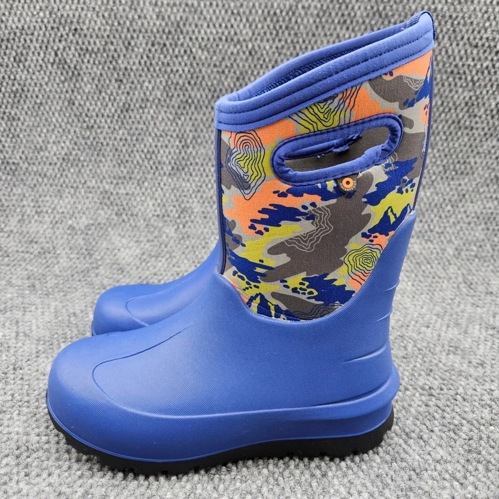 Bogs (Kids Youth 3) Blue Neo Classic Topo Waterproof Insulated Winter Rain Boots